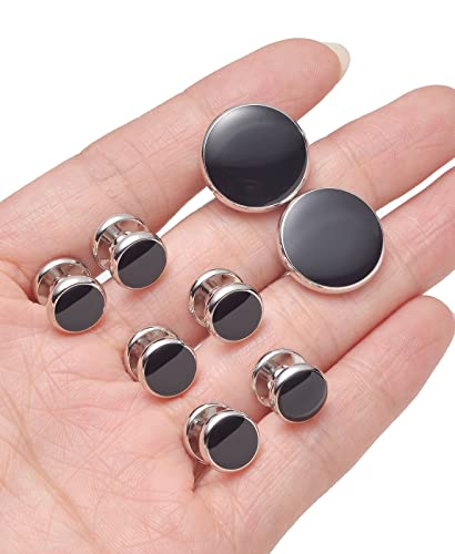 10Pcs Cufflinks for Men Classic Design Carbon Fiber Cufflinks Tuxedo Shirt Stud Set for Wedding Business Birthday Meeting Black Tone Cufflinks - style: A:10Pcs, round