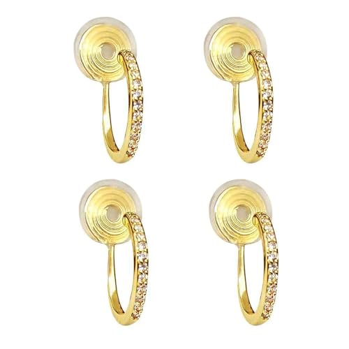 Clip On Earrings for Women 14K Gold Plated Hoop CZ Huggie Hoops Small Adjustable Non Pierced Fake Golden Earrings Invisible Hoop Clip On Earrings - color: 2 Pairs Gold