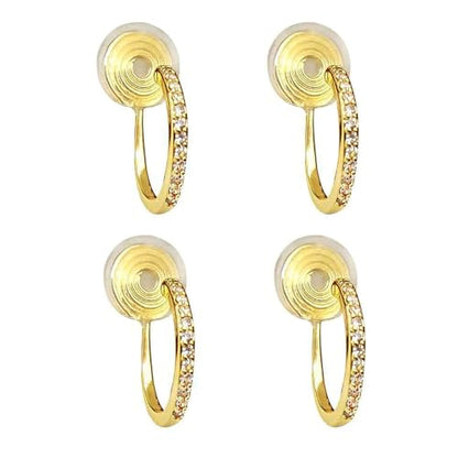 Clip On Earrings for Women 14K Gold Plated Hoop CZ Huggie Hoops Small Adjustable Non Pierced Fake Golden Earrings Invisible Hoop Clip On Earrings - color: 2 Pairs Gold