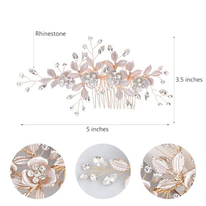Bridal Hair Accessories Wedding Hair Comb for Brides, Handmade Rhinestone Hair Wedding Head Pieces for Women and Bridesmaids Flower Girls, Light Rose Gold - color: Light Rose Gold