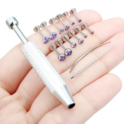 F136 Titanium 20/18/16g Flatback Earrings Nose Lip Rings Jewelry - color: Purple, size: 18g