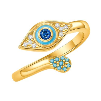 Cicy Bell Evil Eye Rings For Women 18k Plated Dainty CZ Stackable Ring Gift | Hypoallergenic、Brass、Jewelry Gift