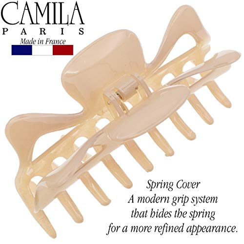 Camila Paris CP3049 French Large Hair Clips for Women Thick Hair for Long Curly Wavy Hair, Girls Hair Claw Clip, Durable Styling Big Claw Clip for Thick Hair, Strong Hold No Slip Grip, Made in France - color: Beige 4.5"