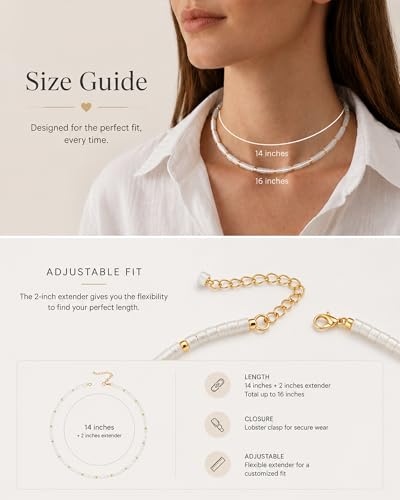 Natural Heishi Gemstone Choker Necklace for Women, Adjustable 15"+2" Beaded Layering Necklace, Coastal Beach Jewelry Gift for Her - color: Clear Quartz