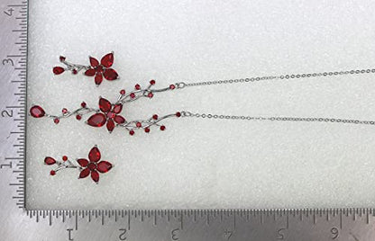 Faship Gorgeous CZ Crystal Floral Necklace Earrings Set - color: Red