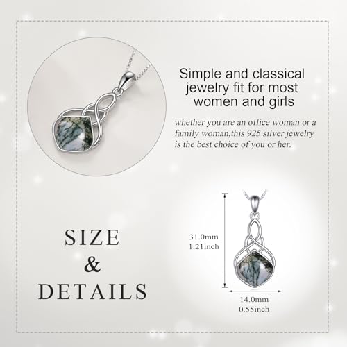 YAFEINI Irish Celtic Pendant Necklace Sterling Silver Natural Stone Teardrop Necklace Jewelry Gifts For Women Girls - color: Moss agate necklace