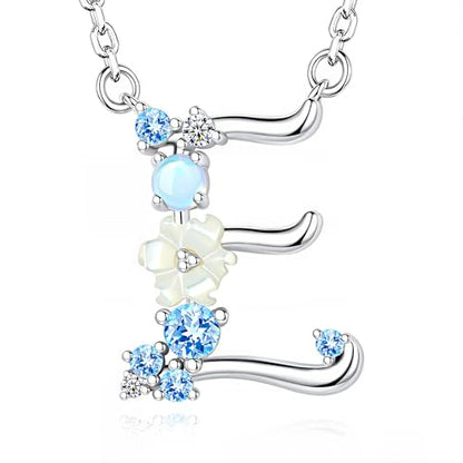 VIKI LYNN Initial Necklace for Women 925 Sterling Silver Initial A to Z Letter Pendant Necklace with Blue Flower Cubic Zirconia Birthday Engagement Gift for Women,Mom, Couple - style: Letter E