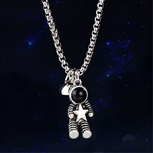 Caiyao 2Pcs Stainless Steel Mutual Attraction Couples Matching Spaceman Pendant Necklace Astronaut Promise Necklace for Women Men Friends Him Her Friendship Astronomy Jewelry Gift - color: B round