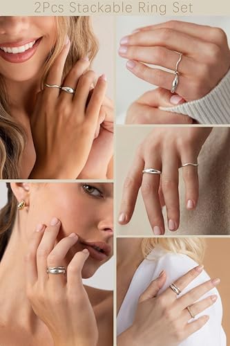 Gold Rings for Women Men Non Tarnish, Waterproof Chunky 14K Gold Plated Dainty Stackable Rings Trendy Statement Pinky Thumb Rings Engagement Eternity Wedding Band Ring Stacking Gold Jewelry Size 3 4 5 6 7 8 9 10 11 - color: Silver, size: 7