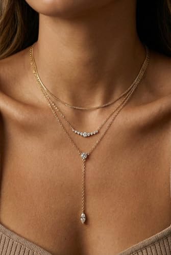 14k Gold Plated Layered Cubic Zirconia Pendant Necklace for Women | Gold Plated Clover Necklaces Stackable Dainty Cubic Zirconia Pendant Necklace，Mother's Day, Thanksgiving Jewelry Trendy gifts - color: Golden, style: Style4