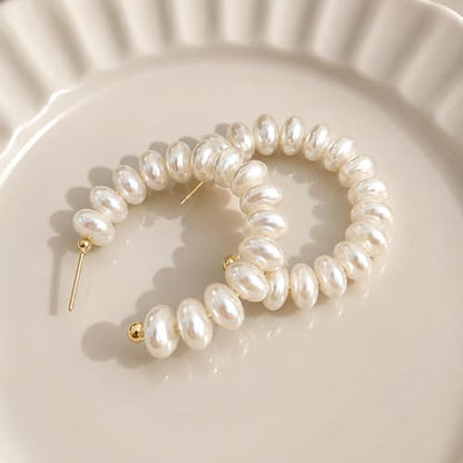 Pearl Hoop Dangle Earrings for Women, White Petal Statement Earrings, Floral Drop Earrings, Lightweight Elegant Wedding Vacation Party Jewelry - color: A0028-style B