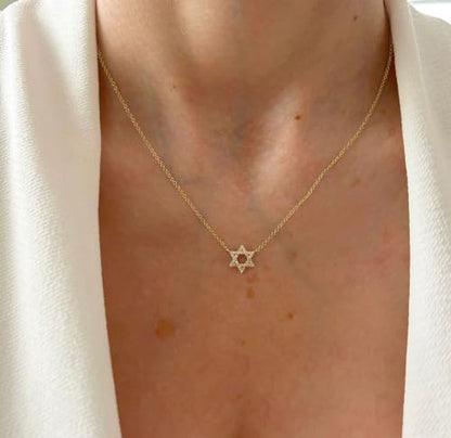 LLWOM Gold Necklace for Women-14k Gold Plated Infinity Necklace Star Of David Necklace Evil Eye Cross Pendants Heart Dainty Gold Necklace For Women - color: Gold-CZ Star Of David