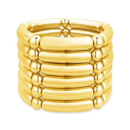 YBMYCM 5PCS Gold Chunky Bangles Bracelets for Women | 14k Gold Plated Stackable Layered Curved Bamboo Tube Stretch Bracelets Bangle Gift Jewelry - color: 6pcs G-8mm