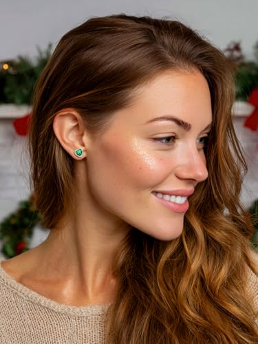 Bestyle Authentic 925 Sterling Silver 2 Carat Birthstone Earrings for Women, More Sparkle Heart/Round Solitaire Diamond Studs Earrings, Great Birthday/Christmas/Anniversary Jewelry for Wife Mother - color: 05. May Emerald-Heart