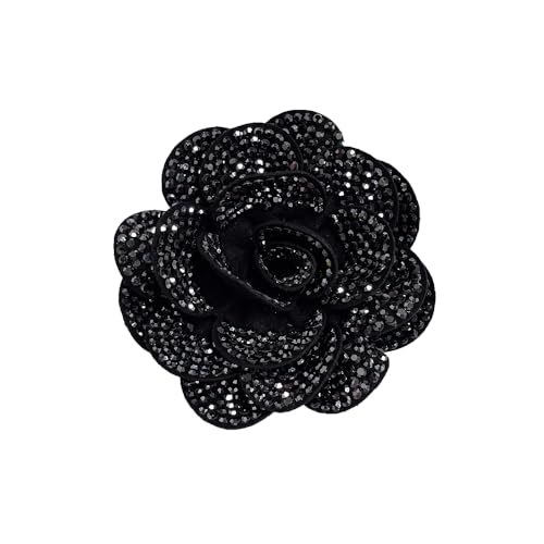 Rhinestone Rose Flower Brooch Lapel Pins for Women Her Fashion Crystal Camellia Flower Brooches Pin for Dress Accessories Jewelry Boutonniere Corsage Wedding Party Birthday Gift 70mm - color: Black