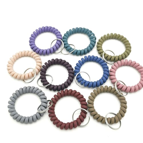 Pack of 10 Wrist Coil Spiral Hair Ties Set, Coiled Phone Cord Hair Bands Elastic Wristband, Stretchable Key Ring Bracelet for Gym, Pool, ID Badge, Outdoor Sports1.6 Inch