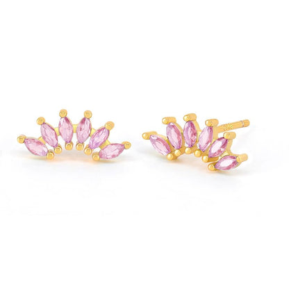 Curved CZ Crawler Ear Climber Cartilage Earrings Helix Conch Tragus Piercing Silver Stud Gold Colorful Cubic Zirconia Jewelry - color: Gold Pink CZ