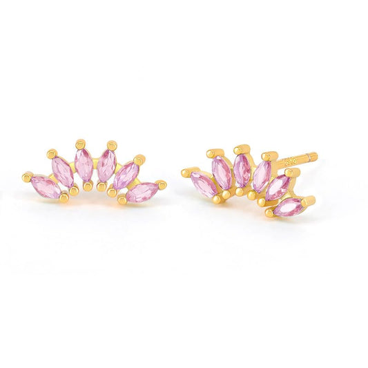 Curved CZ Crawler Ear Climber Cartilage Earrings Helix Conch Tragus Piercing Silver Stud Gold Colorful Cubic Zirconia Jewelry - color: Gold Pink CZ