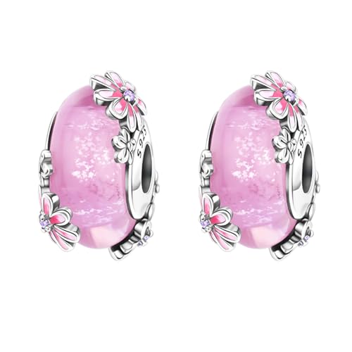 Annmors S925 Clip Spacer Safety Chain Stopper Charms for Pandora, Gift Mom Daughter Friend Sister Wife Grandma Girlfriend Fmaily On Christmas Mothers Valentines Halloween Graduation - color: G01-2Pcs Flower Murano Glass Spacers