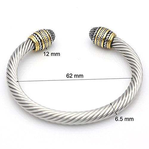 JAJAFOOK Unisex Stainless Steel Twisted Cable Wire Cuff Bangle Bracelet, High Polished