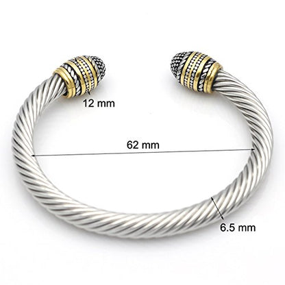 JAJAFOOK Unisex Stainless Steel Twisted Cable Wire Cuff Bangle Bracelet, High Polished