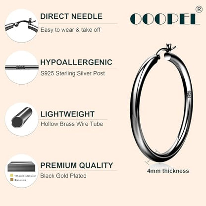4mm Thick Gold Chunky Earrings Steling Silver Post Hoops Earrings For Women Hollow Tube Hoops Earrings Thick Gold Hoop Earrings Hypoallergenic Lightweight Gold Hoop Large Earrings 20/30/40/50/60MM - color: black,4*50mm