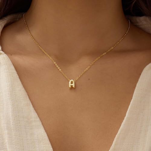 Initial Necklaces for Women Bubble Gold Silver Letter Necklace Dainty Personalized Charm Pendant Name Necklace Cute Non Tarnish Fashion Accessories Teen Gift Trendy Stuff Jewelry Gifts - color: Gold, style: A-1