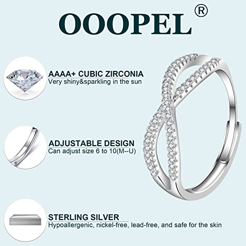 OOOPEL Sterling Silver Adjustable Ring S925 Silver Rings for Women Cubic Zirconia Twist Love Knot Dainty Ring Silver Minimalist Open Finger Rings Silver Thumb Sterling Silver Ring - color: figure eight ring