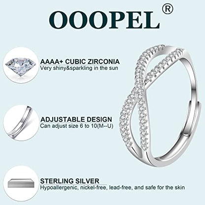 OOOPEL Sterling Silver Adjustable Ring S925 Silver Rings for Women Cubic Zirconia Twist Love Knot Dainty Ring Silver Minimalist Open Finger Rings Silver Thumb Sterling Silver Ring - color: figure eight ring