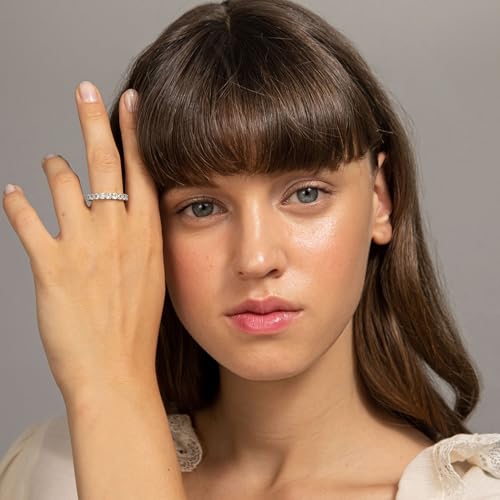 PAVOI 14K Gold Plated Eternity Ring for Women, Stackable Love Wedding Band | Square-Cut Cubic Zirconia Rings, Hypoallergenic Gold Wedding Bands - color: Yellow Gold