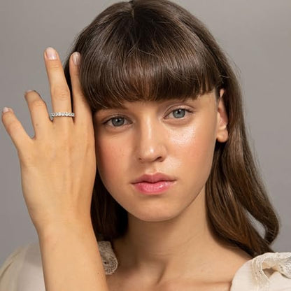 PAVOI 14K Gold Plated Eternity Ring for Women, Stackable Love Wedding Band | Square-Cut Cubic Zirconia Rings, Hypoallergenic Gold Wedding Bands - color: White Gold