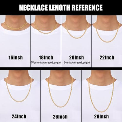Fiusem 3.5mm Cuban Link Chains for Men, Silver Tone/Black/14K Gold Plated Stainless Steel Necklace Chain, Mens Necklace 16, 18, 20, 22, 24, 26, 28 Inch - size: 18 inches, style: c.3.5mm width-gold plated