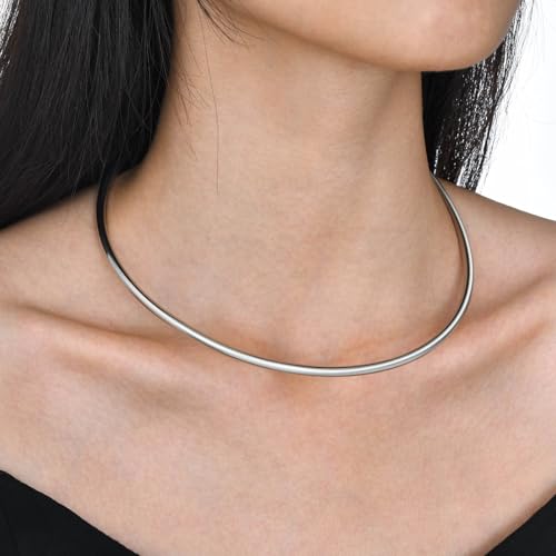 JAJAFOOK Minimalist Round Gold-Tone Bar Necklace Simple Fashion High Neck Choker Female King Neckwire - color: Silver