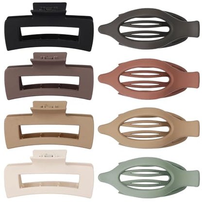 CHANDAT Hair Clips for Women, Flat Hair Clips, 8 pcs, 2style - Basic | 4.3 Inch Large Square Hair Claw Clips & Flat Hair Clips, Thick & Thin Hair, Hair Accessories for Women, Strong Hold Non-Slip - color: Basic