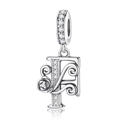 LNQOBU Complete A~Z Alphabet Charm Letter Beads, Solid 925 Sterling Silver with Cubic Stones Rose Alphabet Charm fits Pandora Bracelets Necklace Women Jewelry - color: CYT-F