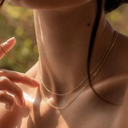 14K Gold Plated Chain Necklace for Women Trendy - 925 Sterling Silver Clasp | Waterproof Dainty Choker Necklace, 14/16/18/20 inch Thin Simple Box Figaro Chain Herringbone Necklace Jewelry for Women Men - color: Rolo