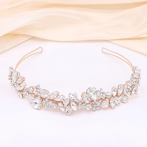 Oriamour Crystal Wedding Headbands Handmade Bridal Headpieces For Bride Wedding Hair Accessories For Bridesmaids Prom Party (Rose Gold) - color: Rose Gold