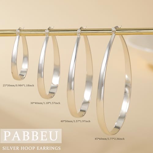PABBEU Sterling Silver Hoop Earrings for Women, Lightweight Large Oval Hoops Earrings, Hypoallergenic Silver Hoop Earring for Women Gifts 30/40/50/60MM - color: silver 30*40mm/ 1.18*1.57in