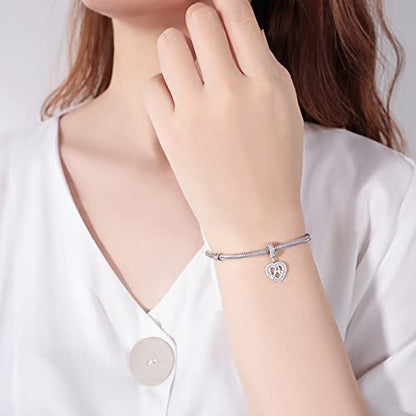 925 Sterling Silver Letter Charms A~Z Alphabet Charm Letter Beads fit Pandora European Bracelets fit Wife Mom Christmas Birthday Gift - color: T