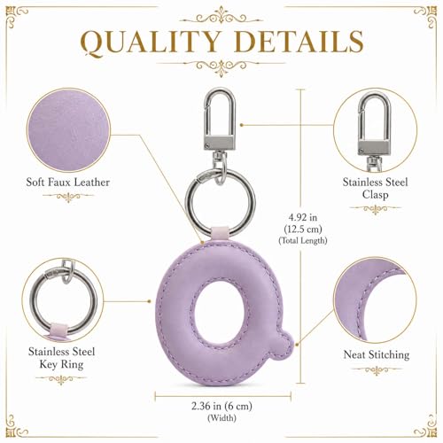 Initial Letter Keychain,Stainless Steel,Colorful Faux Leather Keyring for Backpack,Purse,Car Keys,Gift for Men Women - color: Q