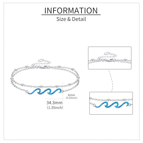 YFN Wave Anklet 925 Sterling Silver Ocean Wave Layered Ankle Bracelet Wave Beach Jewelry for Women Gifts - style: wave layered anklet