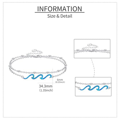 YFN Wave Anklet 925 Sterling Silver Ocean Wave Layered Ankle Bracelet Wave Beach Jewelry for Women Gifts - style: wave layered anklet