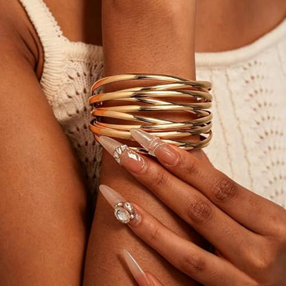 3PCS Gold Chunky Cuff Bracelets for Women Irregular Minimalist Statement Bangle Bracelets Set Open Wide Bangle Arm Cuff Upper Arm Punk Jewelry - color: 3PCS Bracelet Style 1