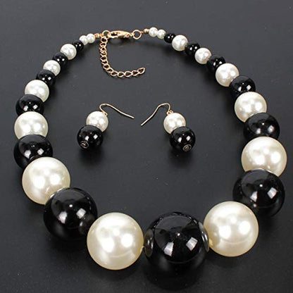 Large Style Big Imitate Pearl Strand Choker Necklace With Earrings Set - color: Multi
