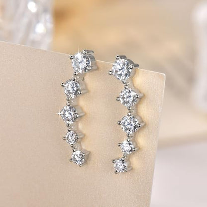 Moissanite Crawler Stud Earrings for Women, 14K Gold Plated Imitation Diamond 2.4 Carats Earrings Jewelry Valentine Anniversary Day Birthday Gifts for Her - color: Silver