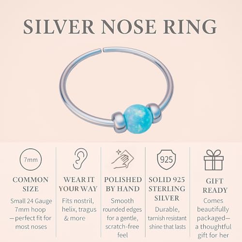 Jolliz Opal Nose Rings Hoops – 24 Gauge Classic Design, Elegant Nose Rings for Women & hypoallergenic Nose Piercings Jewelry Perfect for Any Occasion with Comfortable Fit - color: Light Blue Opal Silver