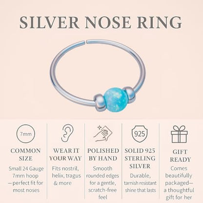 Jolliz Opal Nose Rings Hoops – 24 Gauge Classic Design, Elegant Nose Rings for Women & hypoallergenic Nose Piercings Jewelry Perfect for Any Occasion with Comfortable Fit - color: Light Blue Opal Silver