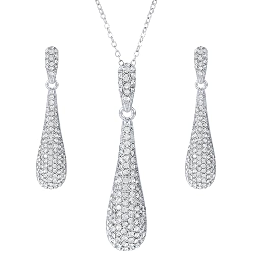 YINLI Full Crystal Rhinestone Gem Tear Drop Pendant Necklace Earrings Jewelry Sets - style: Style08