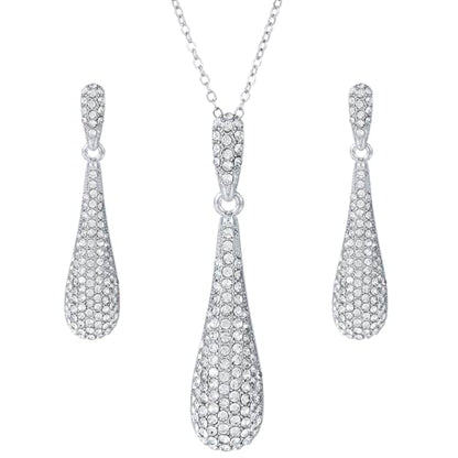 YINLI Full Crystal Rhinestone Gem Tear Drop Pendant Necklace Earrings Jewelry Sets - style: Style08