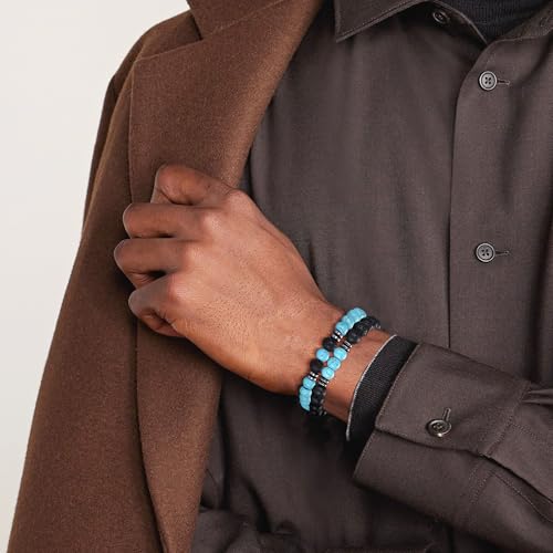 Mens Beaded Bracelets Set 8MM Tiger Eye Lava Stone Stretch Natural Stone Men's Bead Bracelet Mens Bracelet - color: 3, Green, Frosted, Volcano Bracelet